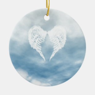 Angel Wings in Cloudy Blue Sky Ceramic Tree Decoration
