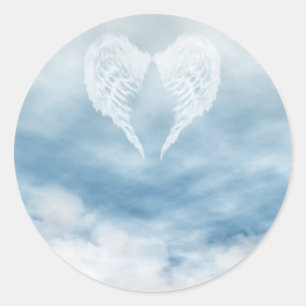 Angel Wings in Cloudy Blue Sky Classic Round Sticker
