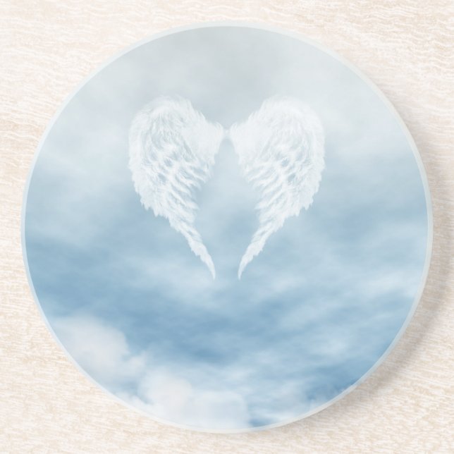 Angel Wings in Cloudy Blue Sky Coaster (Front)
