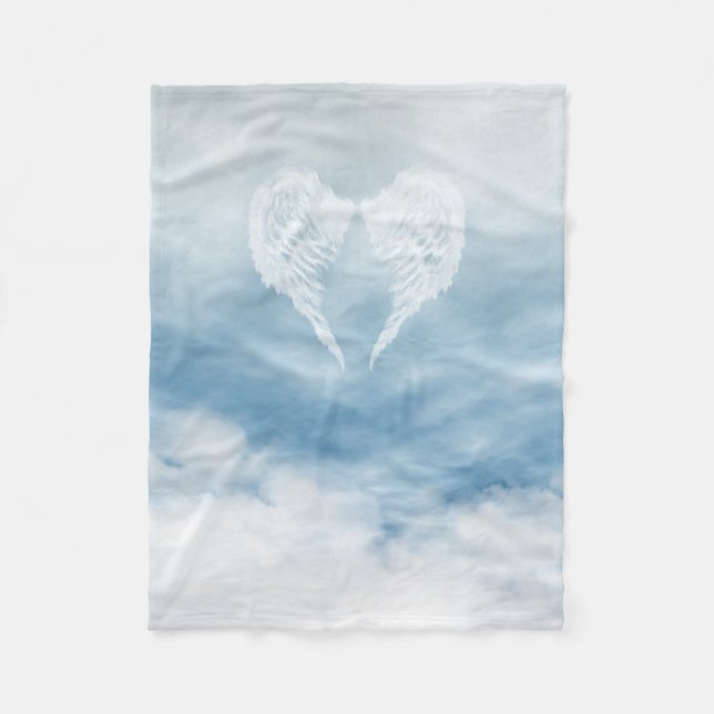 Angel Wings in Cloudy Blue Sky Fleece Blanket (Front)