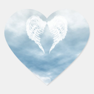 Angel Wings in Cloudy Blue Sky Heart Sticker