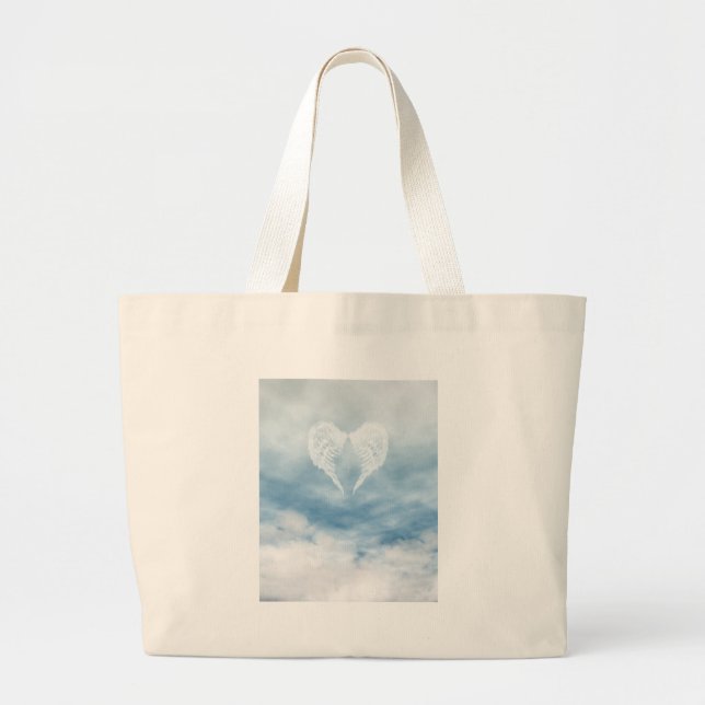 Angel Wings in Cloudy Blue Sky Large Tote Bag (Front)
