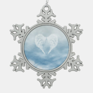 Angel Wings in Cloudy Blue Sky Snowflake Pewter Christmas Ornament