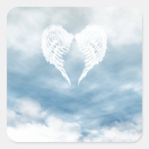 Angel Wings in Cloudy Blue Sky Square Sticker