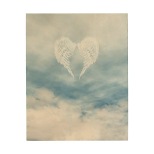 Angel Wings in Cloudy Blue Sky Wood Wall Art