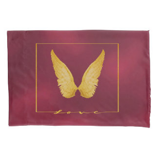 Angel wings in faux gold chic burgundy background pillowcase