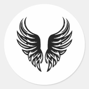 Angel Wings in Minimalist Black & White Classic Round Sticker