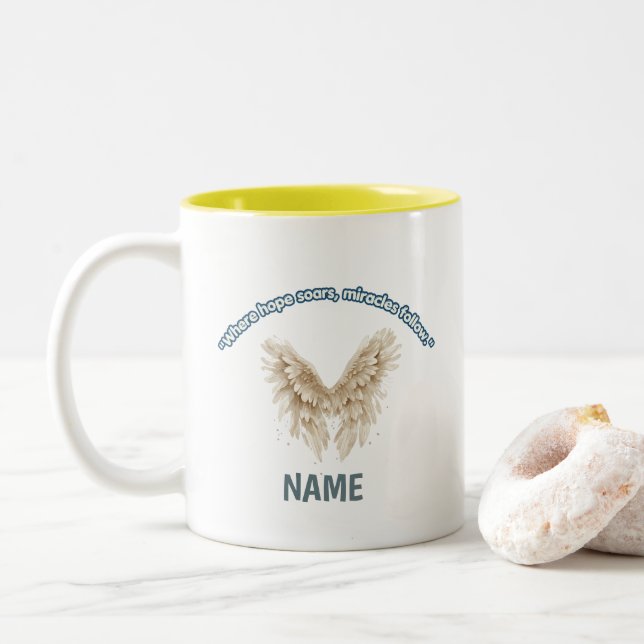 Angel Wings Inspirational Design Two-Tone Coffee Mug (With Donut)