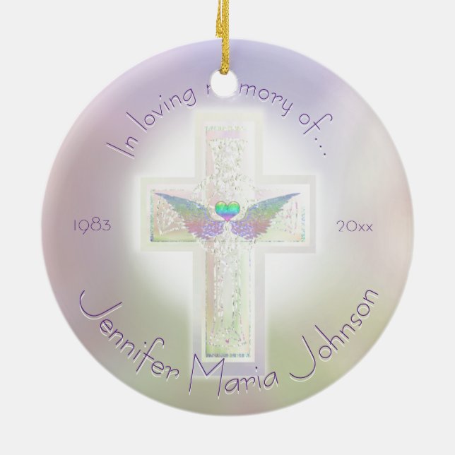Angel Wings Memorial Custom Ceramic Tree Decoration (Back)