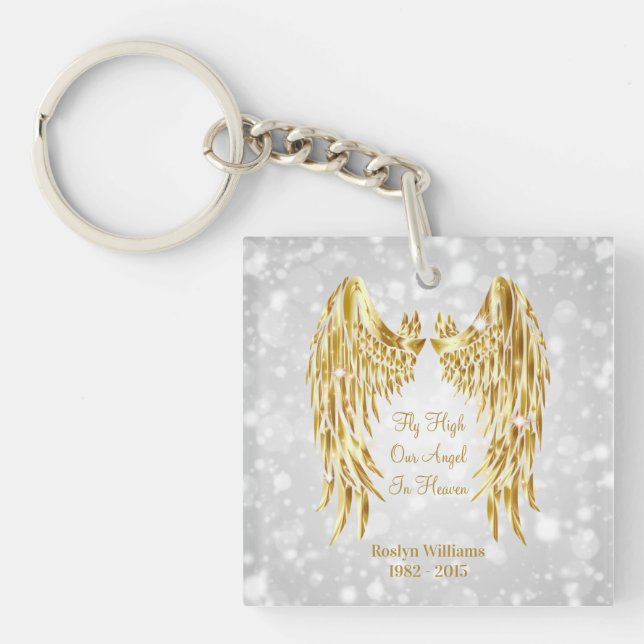 Angel Wings Memorial Loss of Loved One Photo Key Ring (Front)