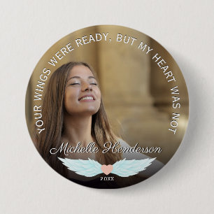 Angel Wings Memorial Photo & Sympathy Quote 7.5 Cm Round Badge