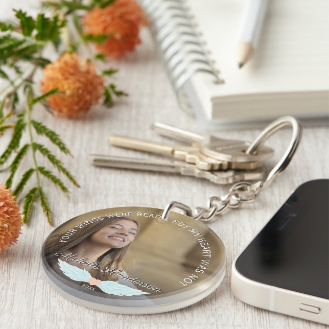Angel Wings Memorial Photo & Sympathy Quote Key Ring (Front Right)