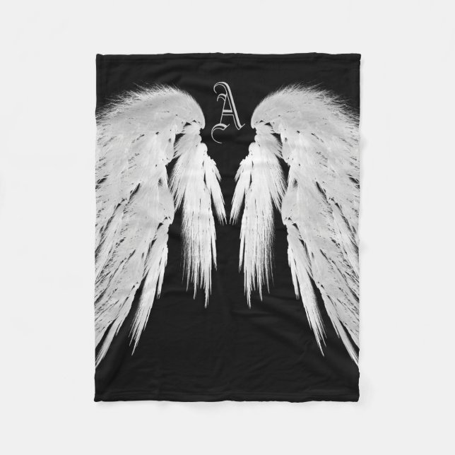 ANGEL WINGS Monogram Black Fleece Blanket (Front)