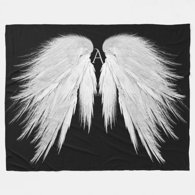 ANGEL WINGS Monogram Black Fleece Blanket (Front (Horizontal))