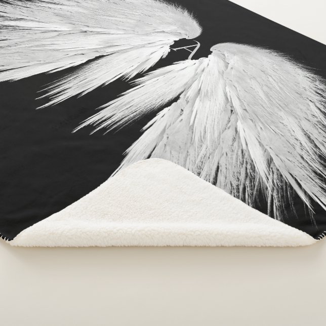 ANGEL WINGS Monogram Black Sherpa Blanket (3/4)