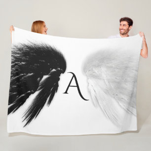 ANGEL WINGS Monogram Black + White Fleece Blanket