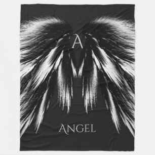 ANGEL WINGS Monogram Grey Black Fleece Blanket