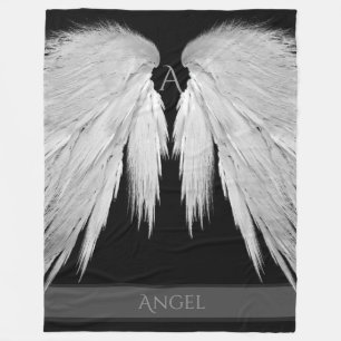 ANGEL WINGS Monogram Name Black Fleece Blanket