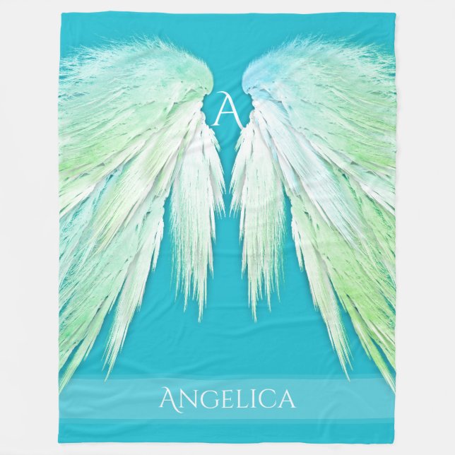 ANGEL WINGS Monogram Name Fresh Ombre Fleece Blanket (Front)