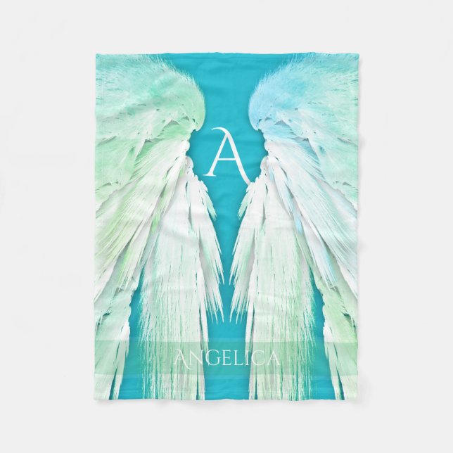 ANGEL WINGS Monogram Name Fresh Ombre Fleece Blanket (Front)
