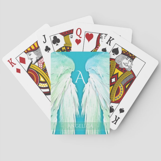 ANGEL WINGS Monogram Name Fresh Ombre Playing Cards (Back)