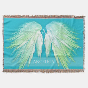 ANGEL WINGS Monogram Name Fresh Ombre Throw Blanket
