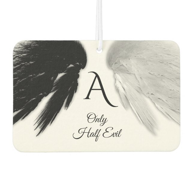 ANGEL WINGS Monogram 'Only Half Evil' Funny Car Air Freshener (Front)