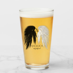ANGEL WINGS Monogram 'Only Half Evil' Funny Glass