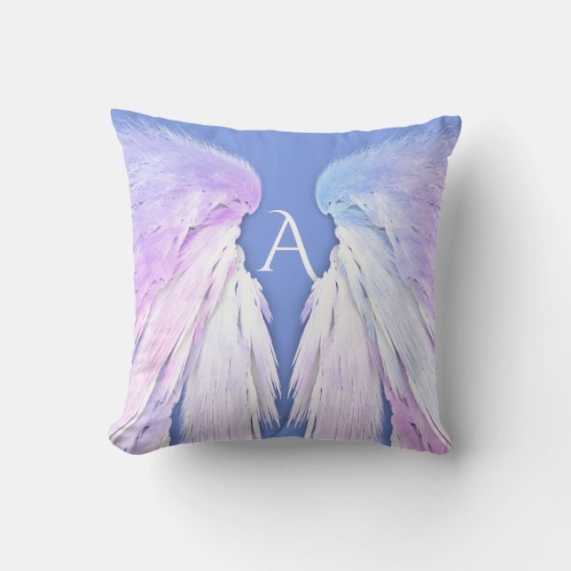 ANGEL WINGS Monogram Soft Blue Pink Dreamy Cushion (Front)