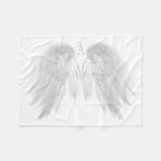 ANGEL WINGS Monogram White Fleece Blanket (Front (Horizontal))