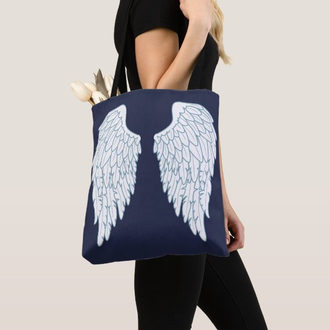 Angel Wings & Navy Blue Tote Bag (Close Up)