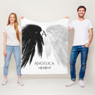 ANGEL WINGS 'Only Half Evil' Monogram Funny Fleece Blanket
