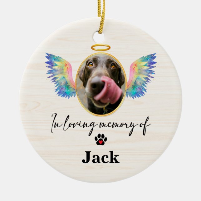 Angel Wings Personalised Dog Memorial Ceramic Tree Decoration (Front)