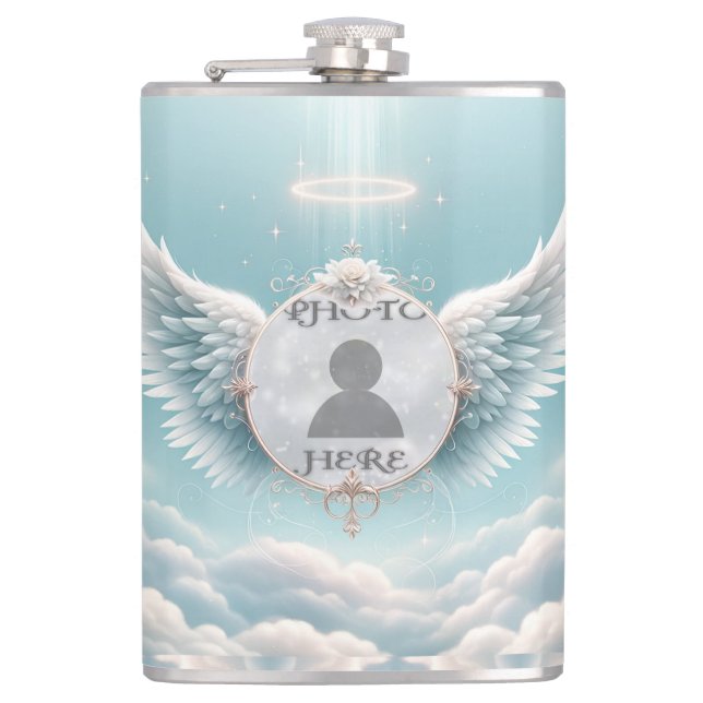 Angel Wings Photo Memorial Hip Flask (Front)