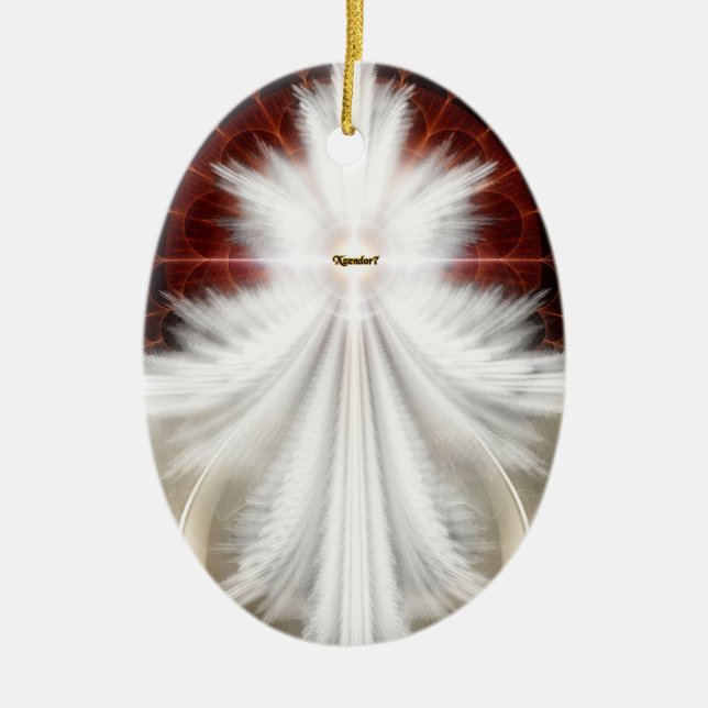 Angel Wings Snowflake Fractal Art Ceramic Tree Decoration (Front)