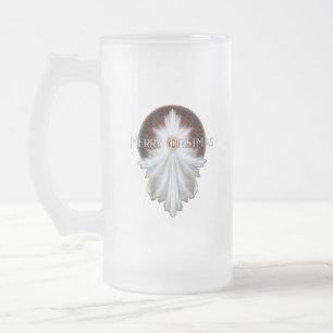 Angel Wings Snowflake Merry Christmas TW ISO Frosted Glass Beer Mug