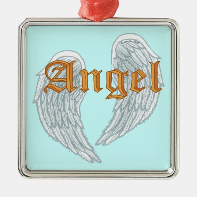 Angel Wings square metal ornament (Front)