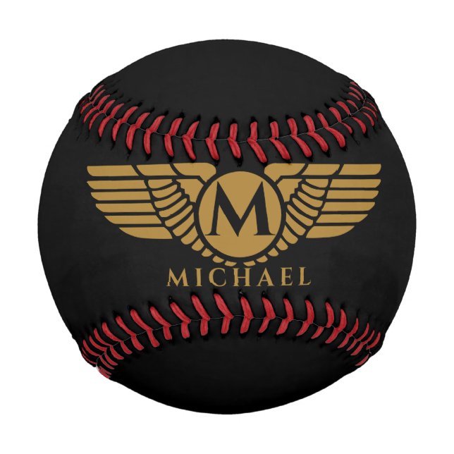 Angel Wings Vintage Golden Name Initial Monogram   Baseball (Front)