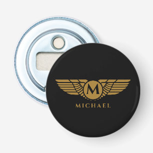 Angel wings vintage golden name initial monogram bottle opener
