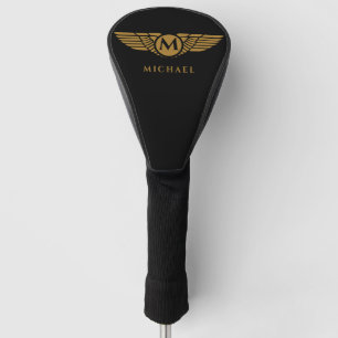 Angel wings vintage golden name initial monogram  golf head cover