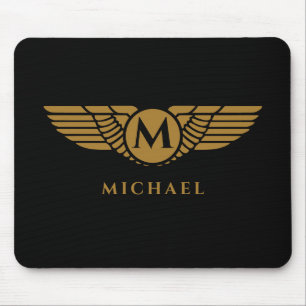Angel Wings Vintage Golden Name Initial Monogram Mouse Mat