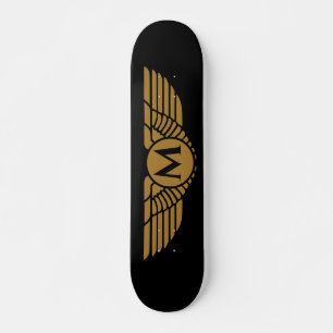 Angel wings vintage golden name initial monogram  skateboard
