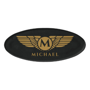 Angel wings vintage golden name initial monogram tag