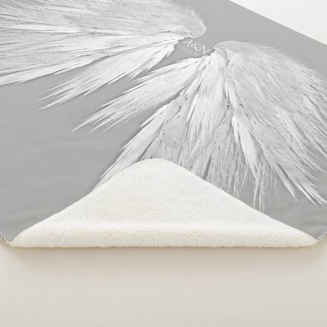 ANGEL WINGS Wedding Initials Elegant Grey Sherpa Blanket (3/4)