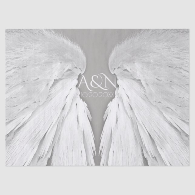 ANGEL WINGS Wedding Initials Elegant Grey Tissue Paper (Front)
