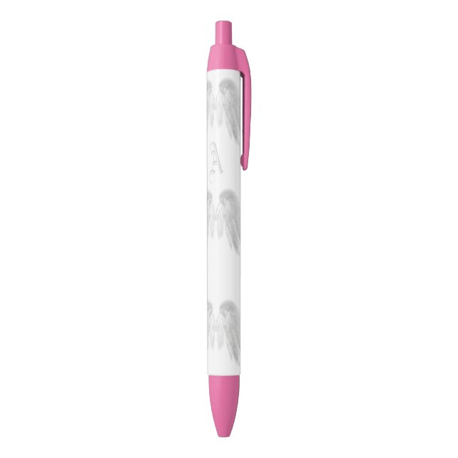 ANGEL WINGS White Custom Monogram Black Ink Pen (Bottom (Vertical))