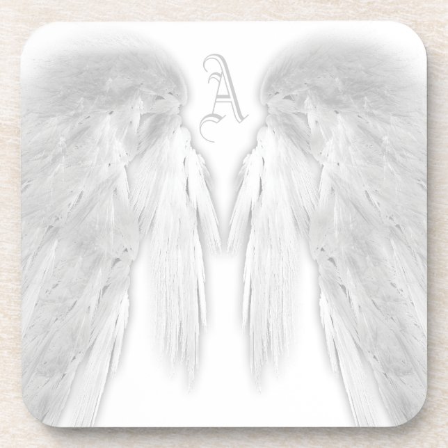 ANGEL WINGS White Custom Monogram Coaster (Front)