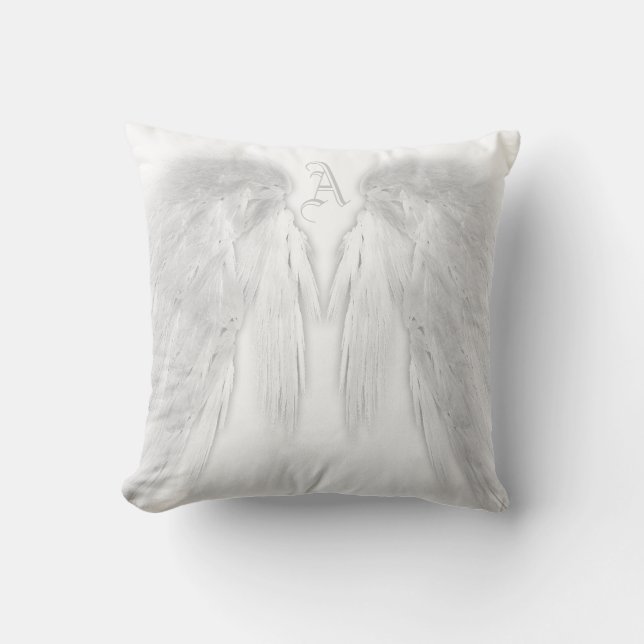 ANGEL WINGS White Custom Monogram Cushion (Front)