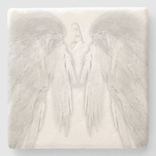 ANGEL WINGS White Custom Monogram Stone Coaster