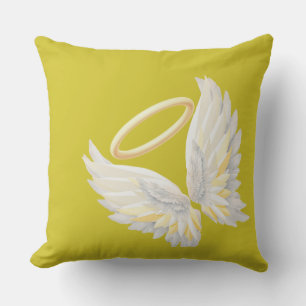 Angel Wings with Golden Halo Aesthetic Throw Pill Cushion